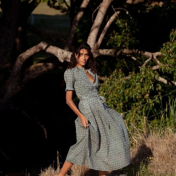 Daughters of India Prairie Floral Midi Dress Sage Green - Picture 9 of 12